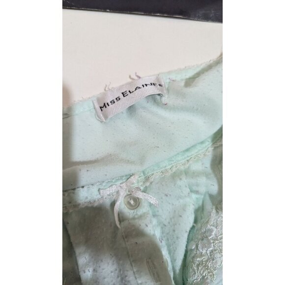 Vintage Miss Elaine Mint Green Embroidered Nightgown With Buttons - Size  XL - Picture 5 of 7